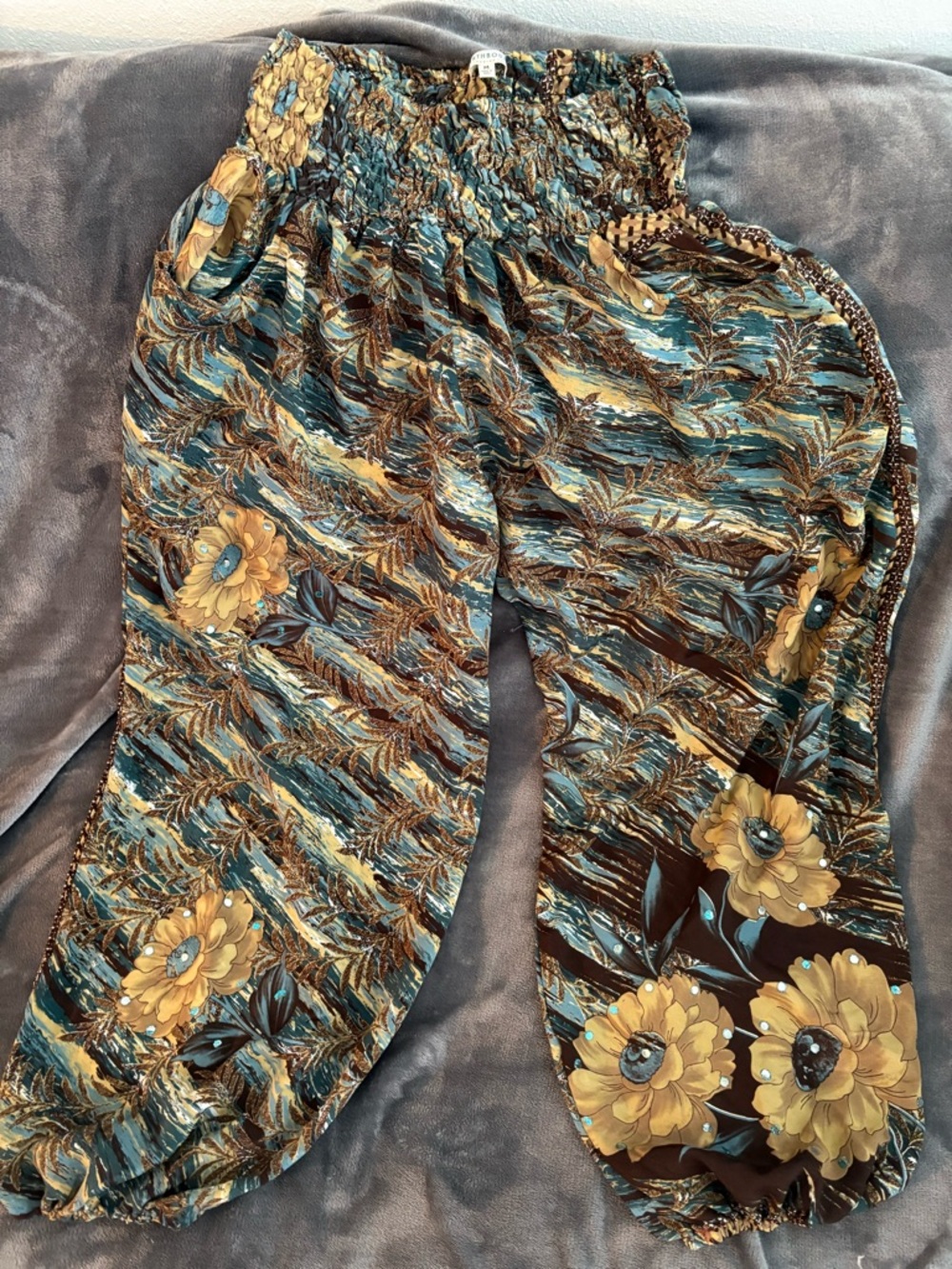 EARTHBOUND Teal & Brown Floral Harem Pants